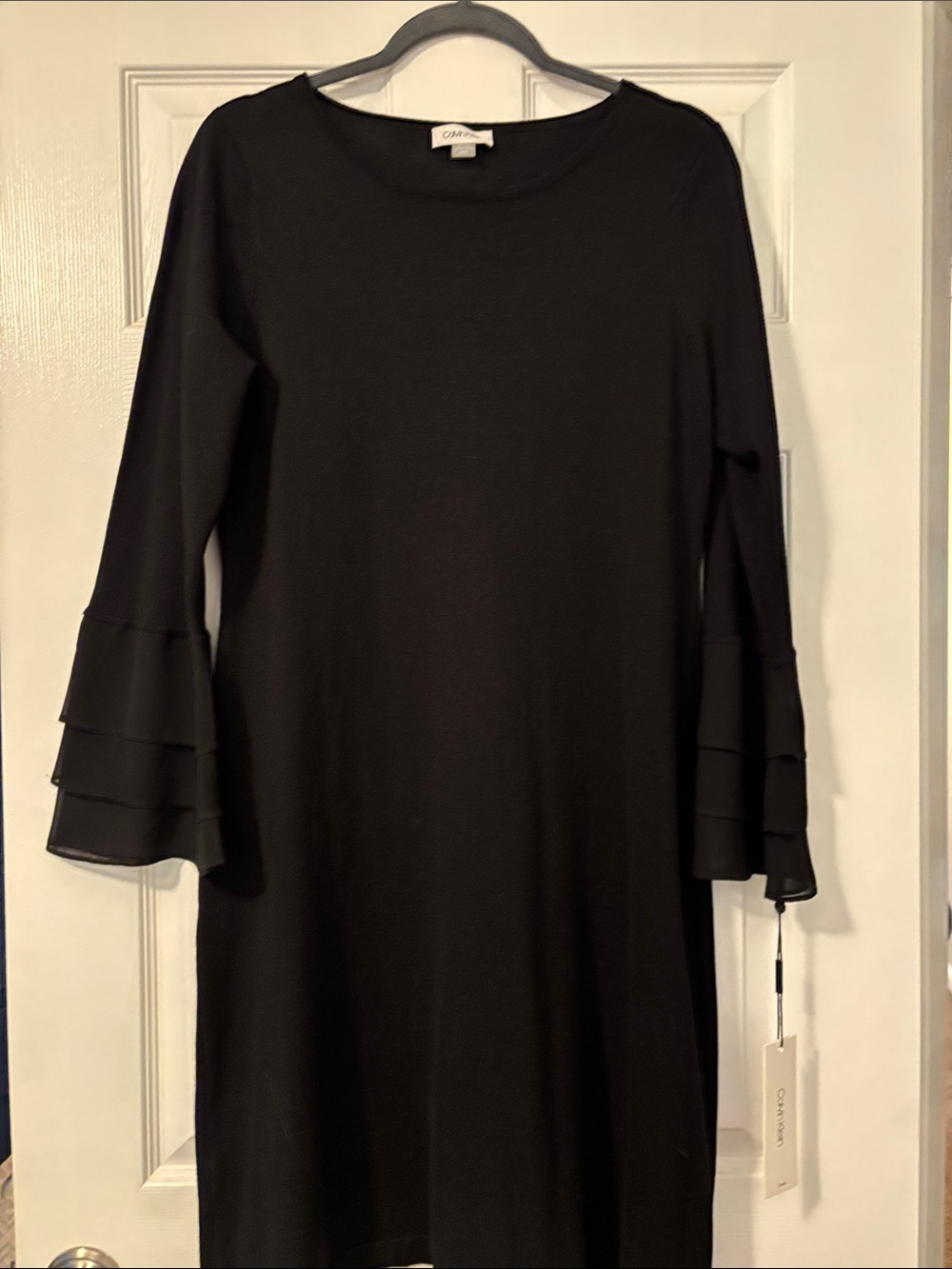 Calvin Klein Black Long-Sleeve Tiered Bell Dress